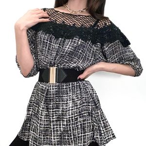 Black lace accent top